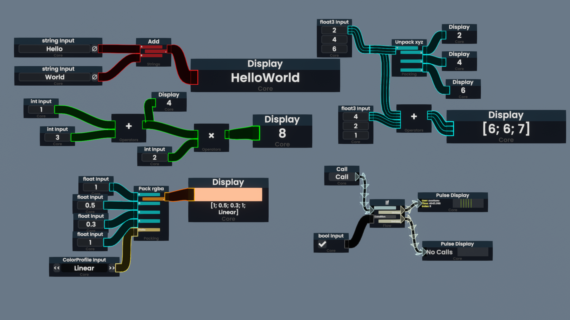 入力、ディスプレイ、リレーノードのサンプル